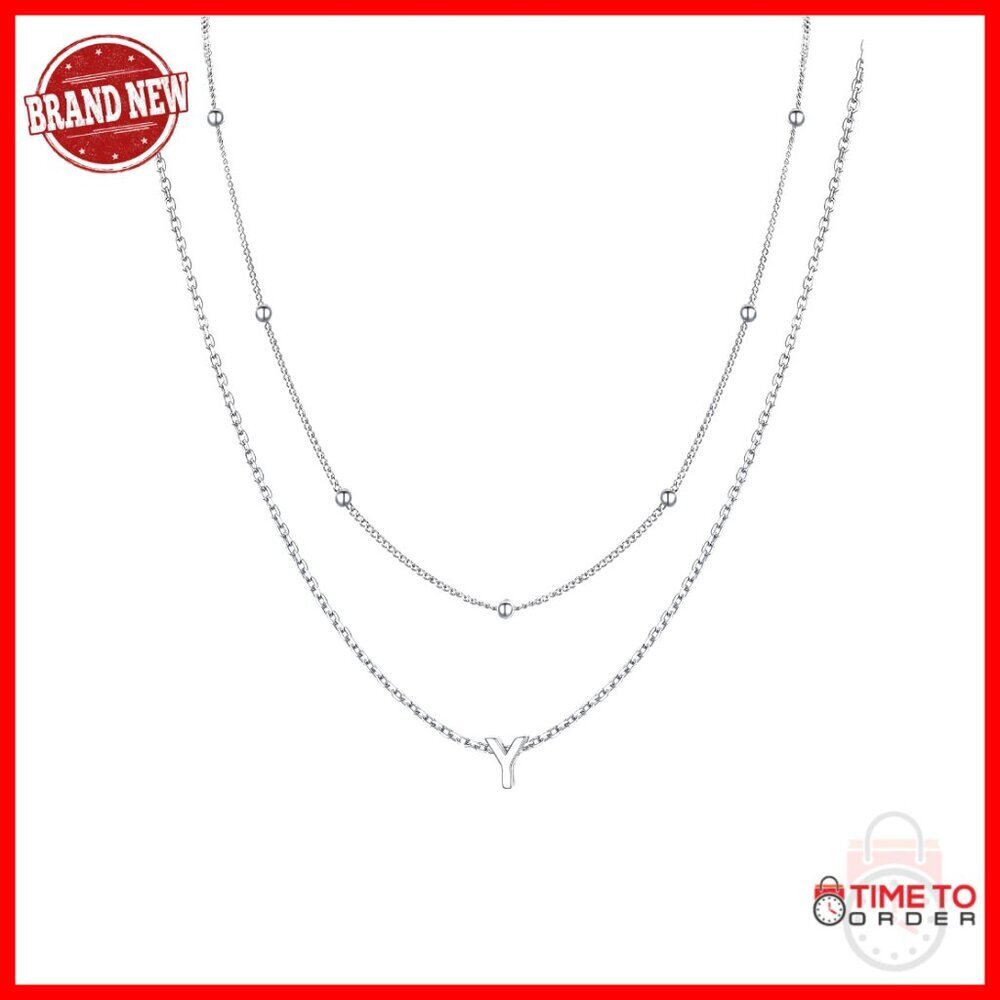 Sterling Silver Layered Initial Pendant Necklace, Adjustable Chain